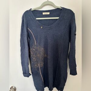 Elisa Cavaletti Navy Sweater Top with Cream Trim Medium Wool Viscose Blend